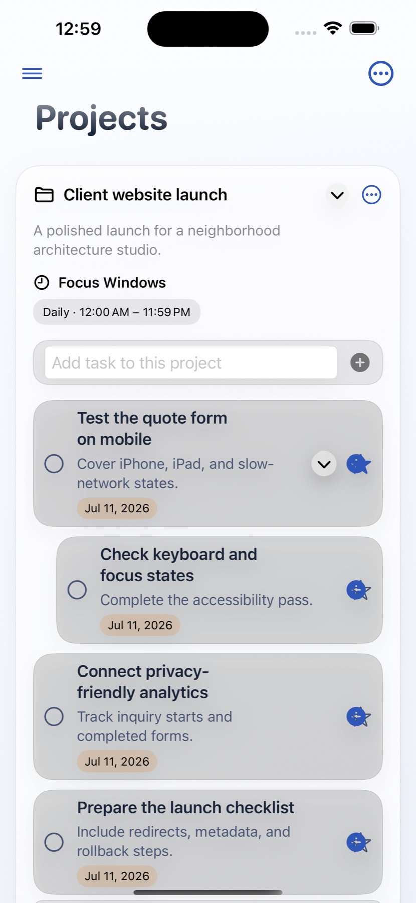 Orgeni project with detailed next actions