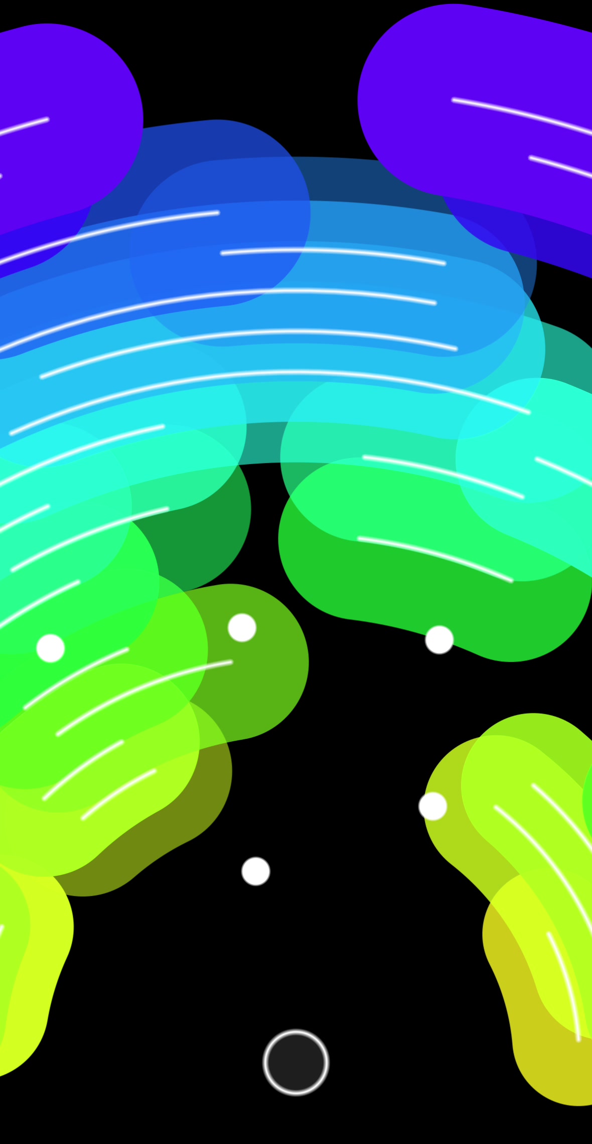 A Rainbow Buster ball surrounded by concentric colored arcs